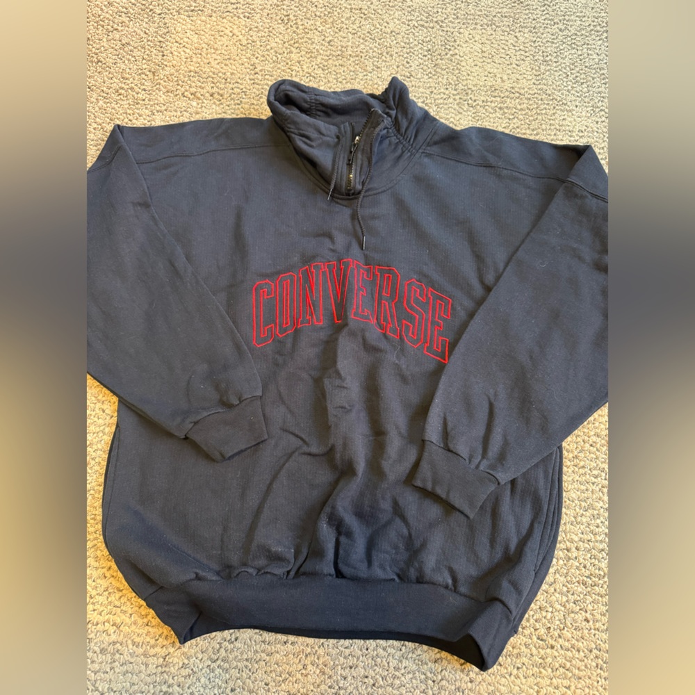 Vintage Converse Navy Zip-Up Sweater with Bold Red Logo